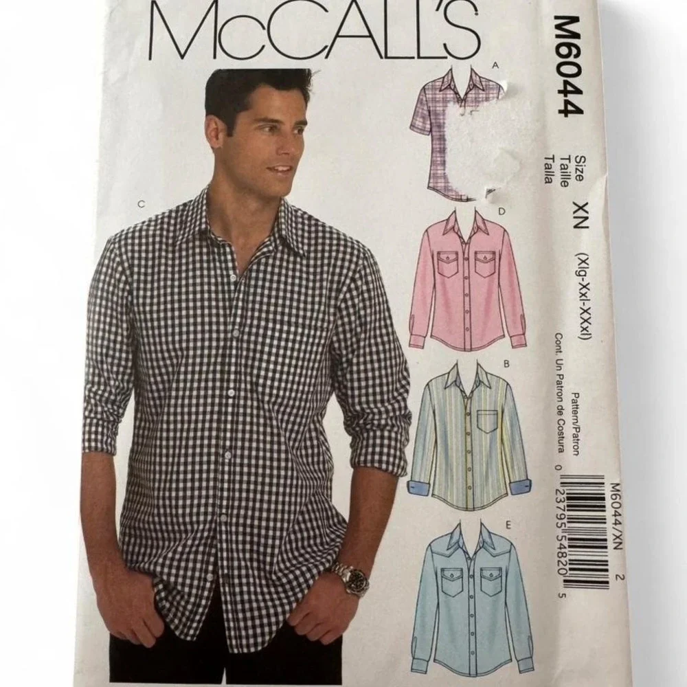 McCall's M6044 Uncut men's shirt sewing pattern XN Size XL-XXL-3XL